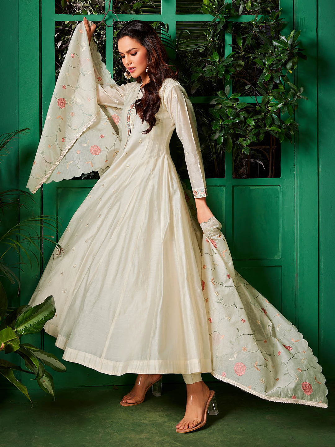 Ivory Chanderi Anarkali Set