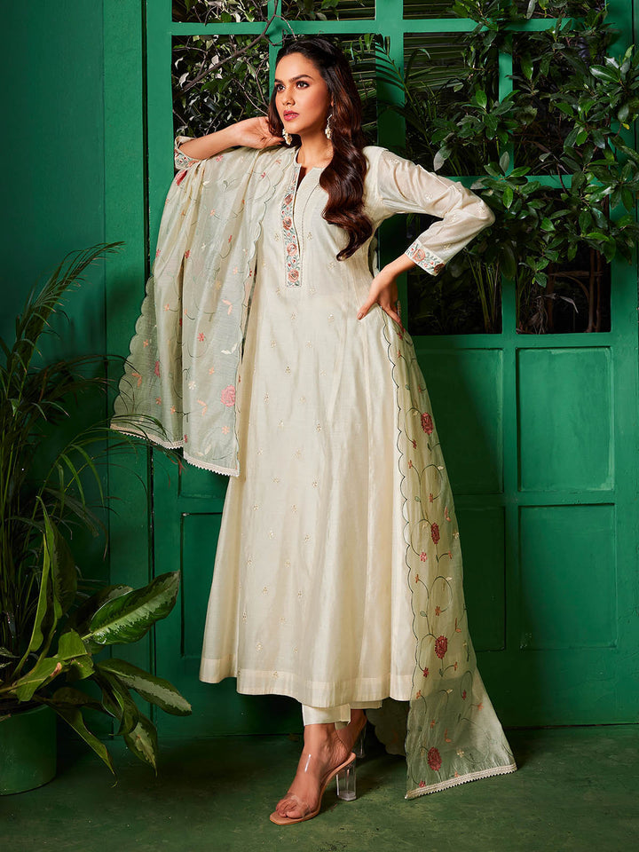 Ivory Chanderi Anarkali Set