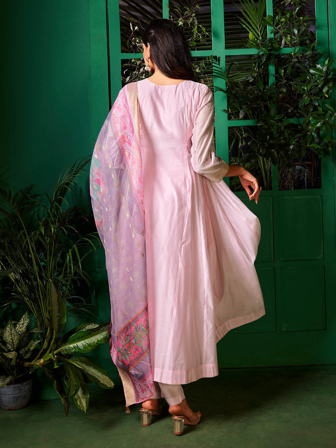 Light Pink Chanderi Anarkali Set