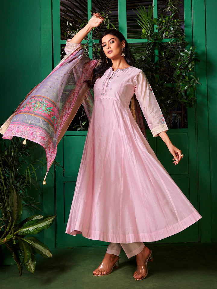 Light Pink Chanderi Anarkali Set