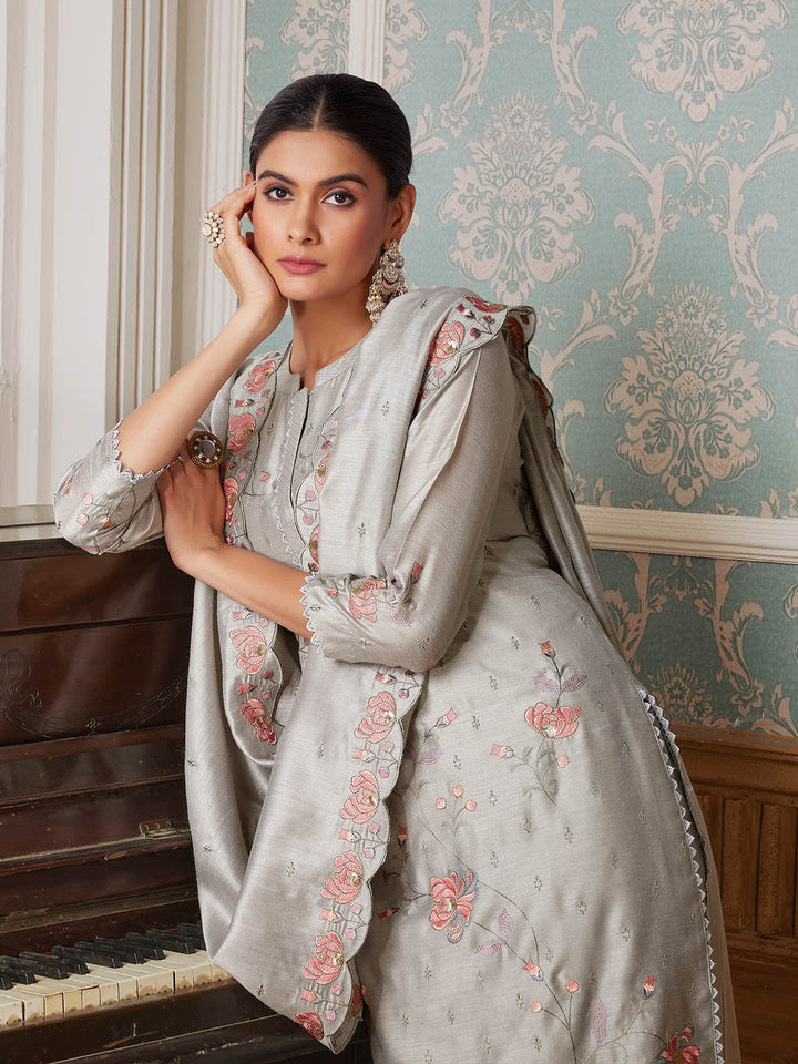 Dusty Grey Semi-Silk Suit Set