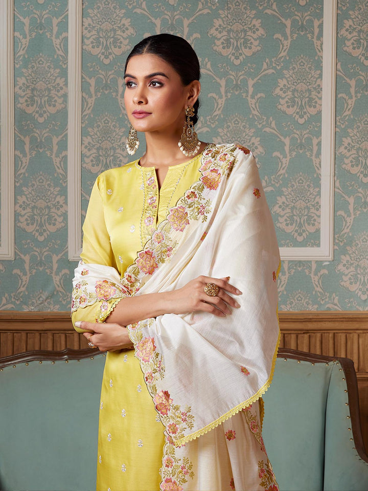 Yellow Semi-Silk Suit Set