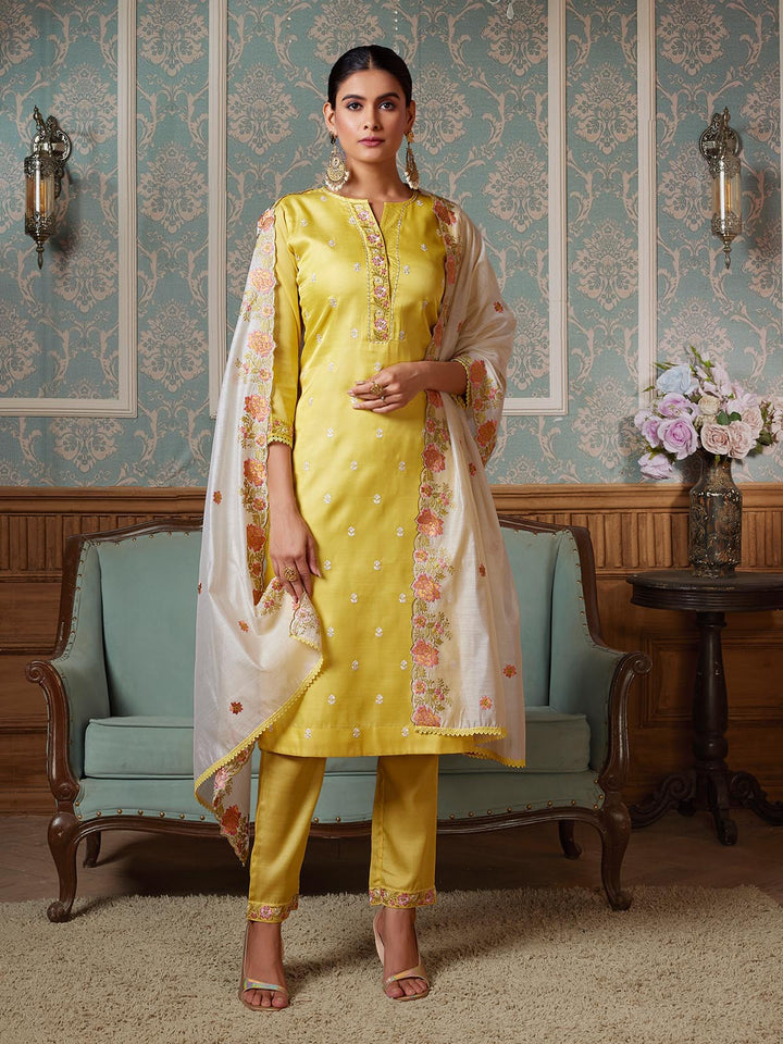 Yellow Semi-Silk Suit Set