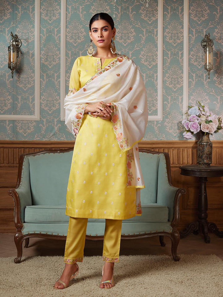 Yellow Semi-Silk Suit Set