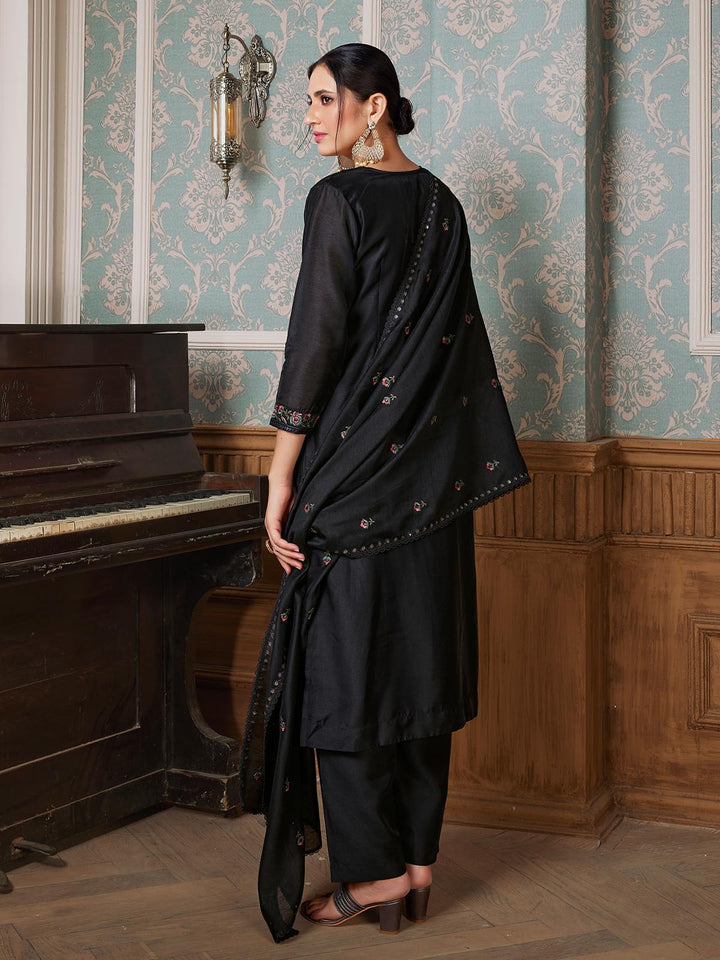 Black Semi-Silk Suit Set
