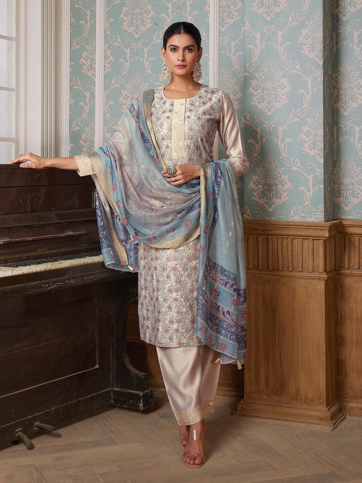 Light Grey Semi-Silk Suit Set