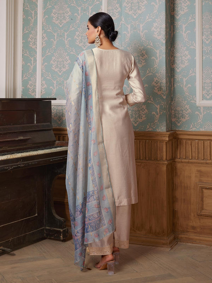 Light Grey Semi-Silk Suit Set