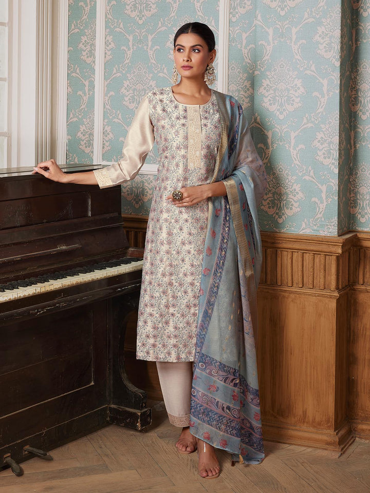 Light Grey Semi-Silk Suit Set