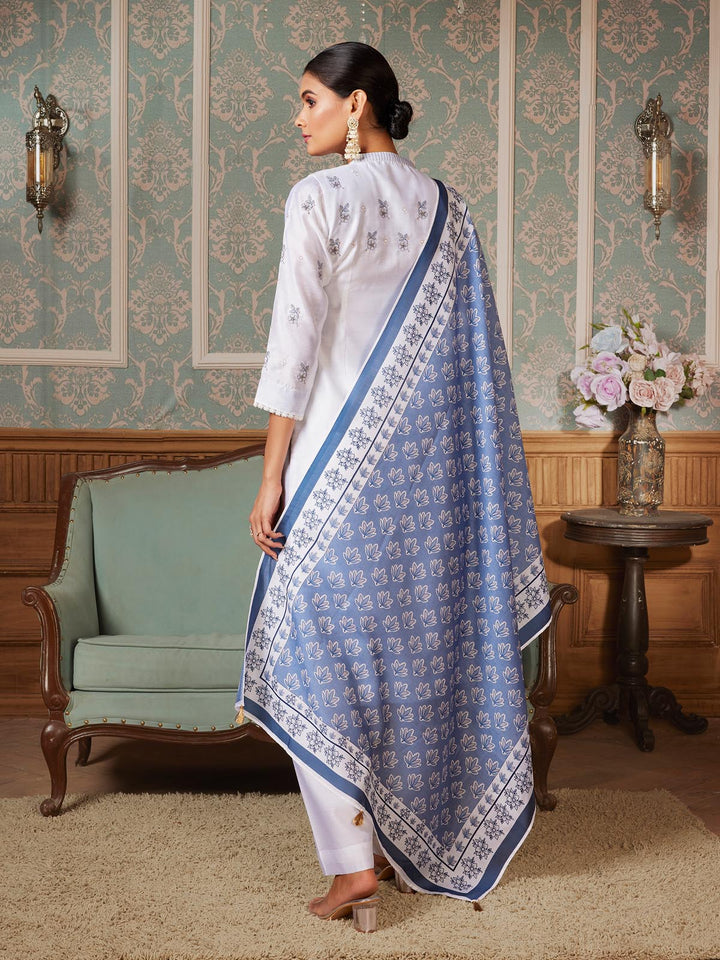 White Semi-Silk Suit Set