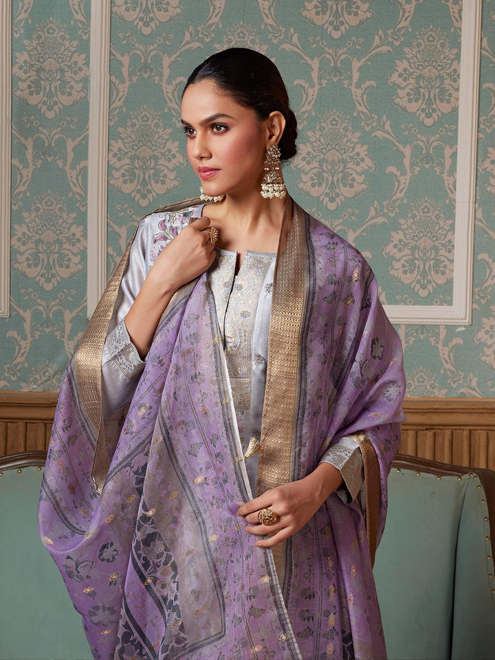 Grey Semi-Silk Suit Set