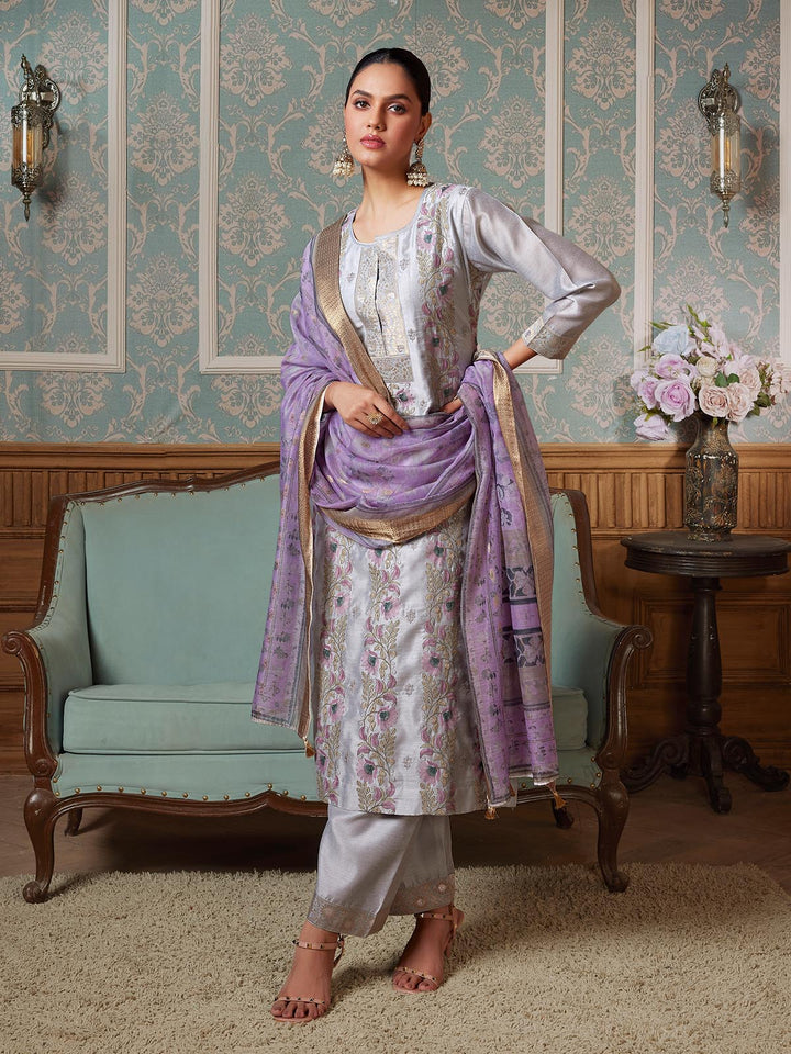 Grey Semi-Silk Suit Set