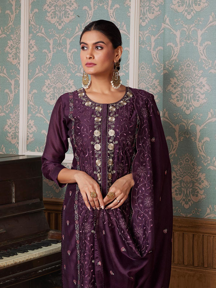 Wine Semi-Silk Suit Set