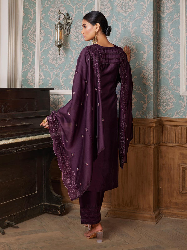 Wine Semi-Silk Suit Set