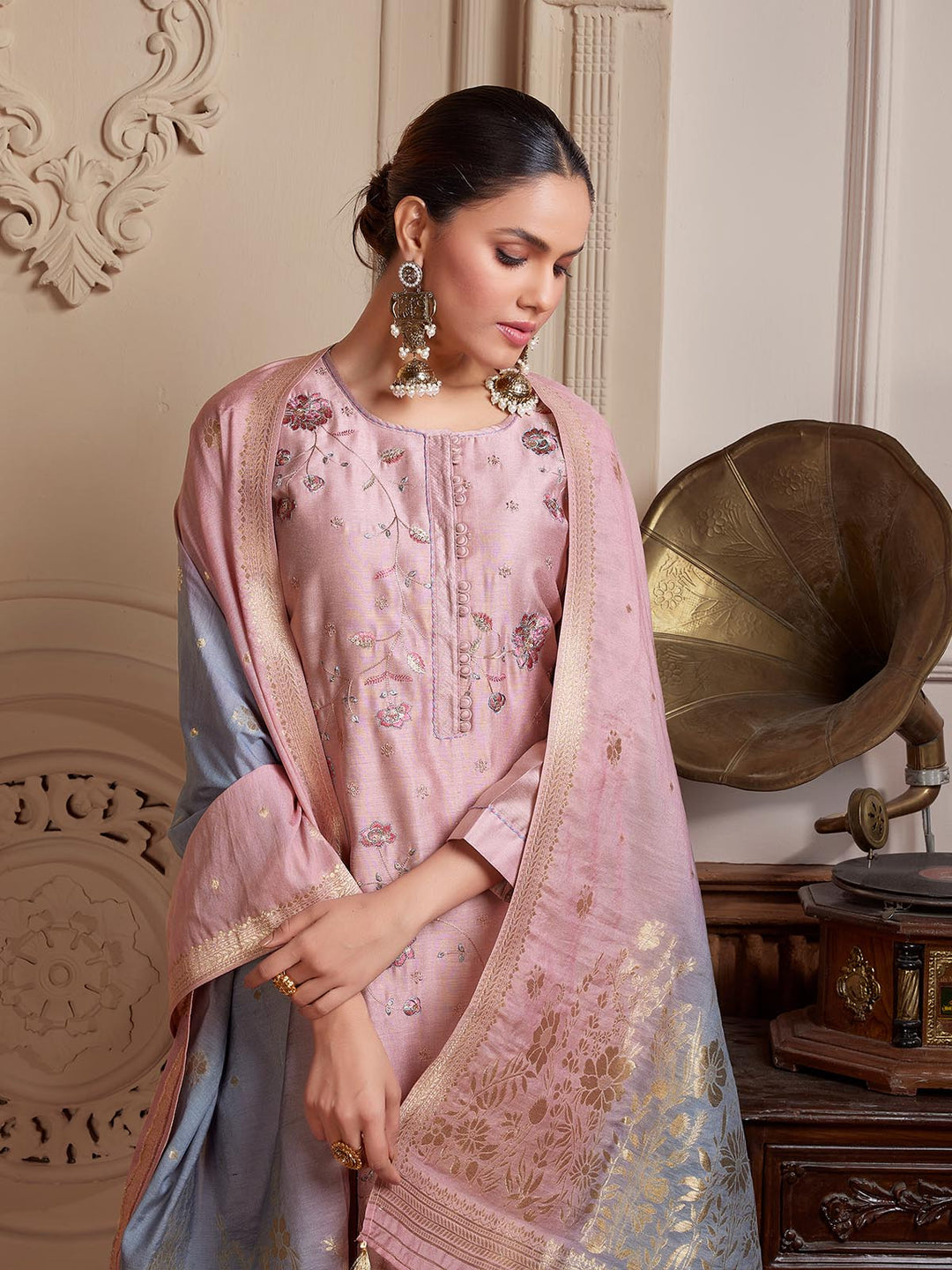 Mauve Pink Semi-Silk Suit Set