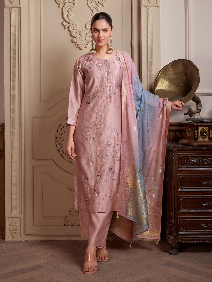 Mauve Pink Semi-Silk Suit Set