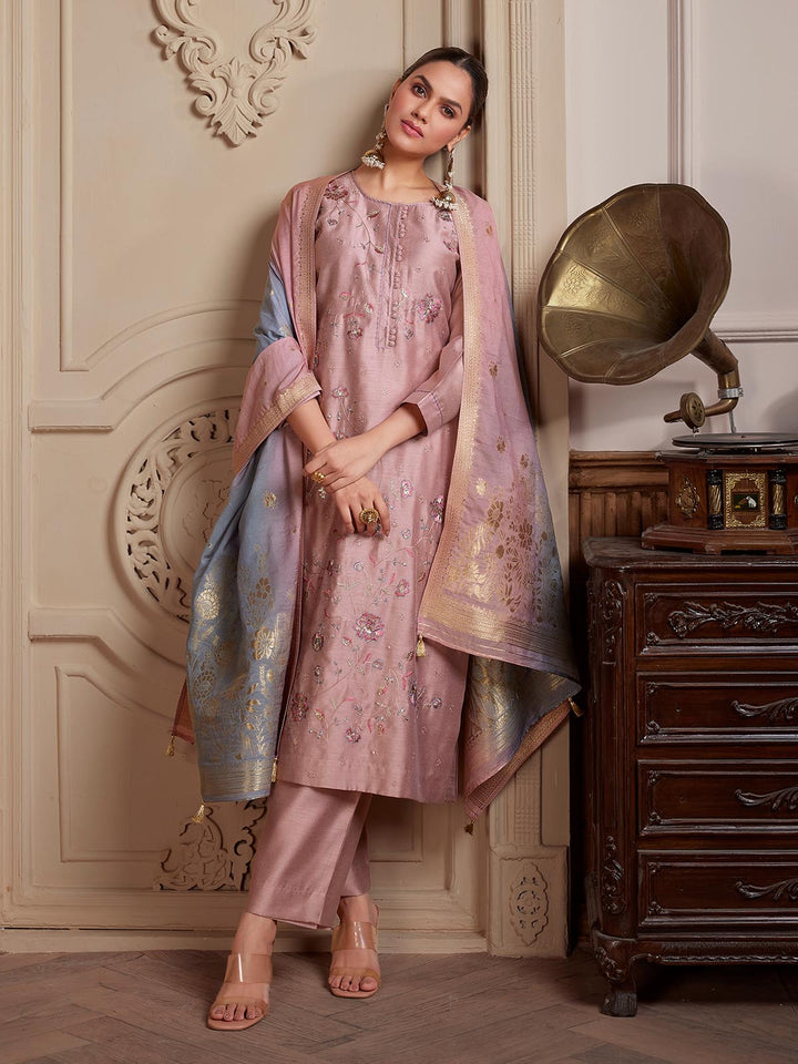 Mauve Pink Semi-Silk Suit Set