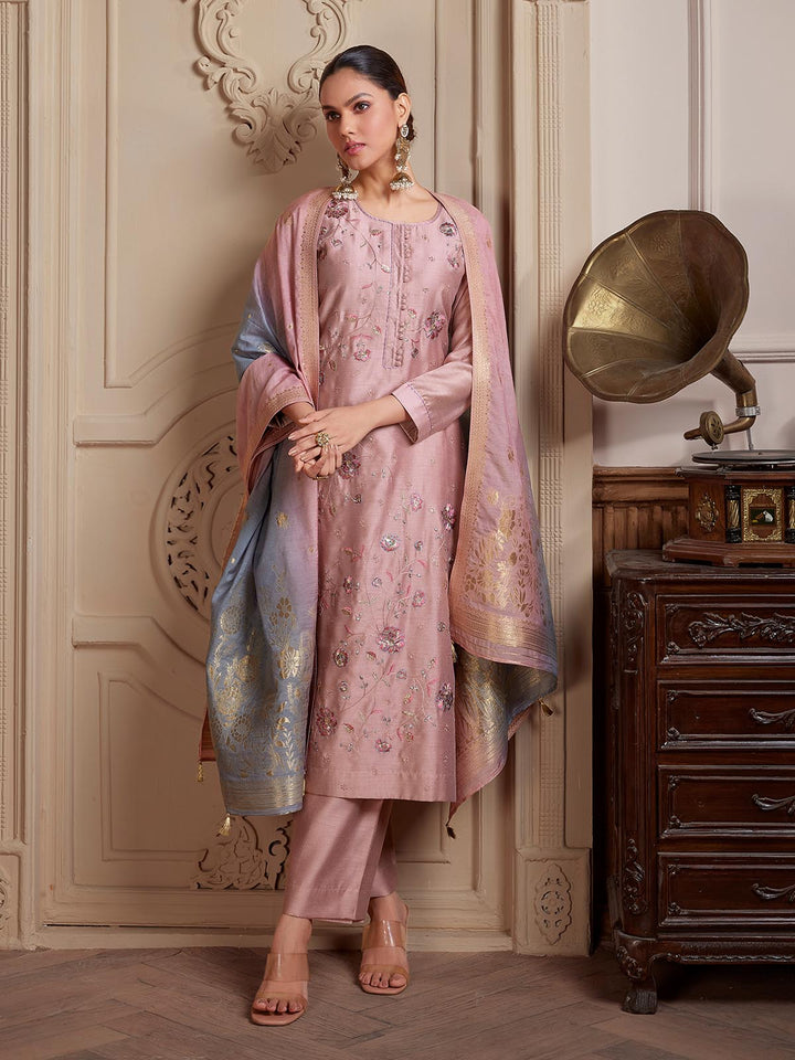 Mauve Pink Semi-Silk Suit Set