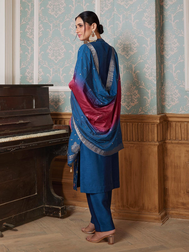 Vibrant Blue Semi-Silk Suit Set