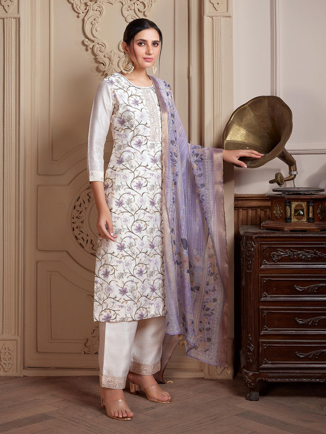 Cream Semi-Silk Suit Set