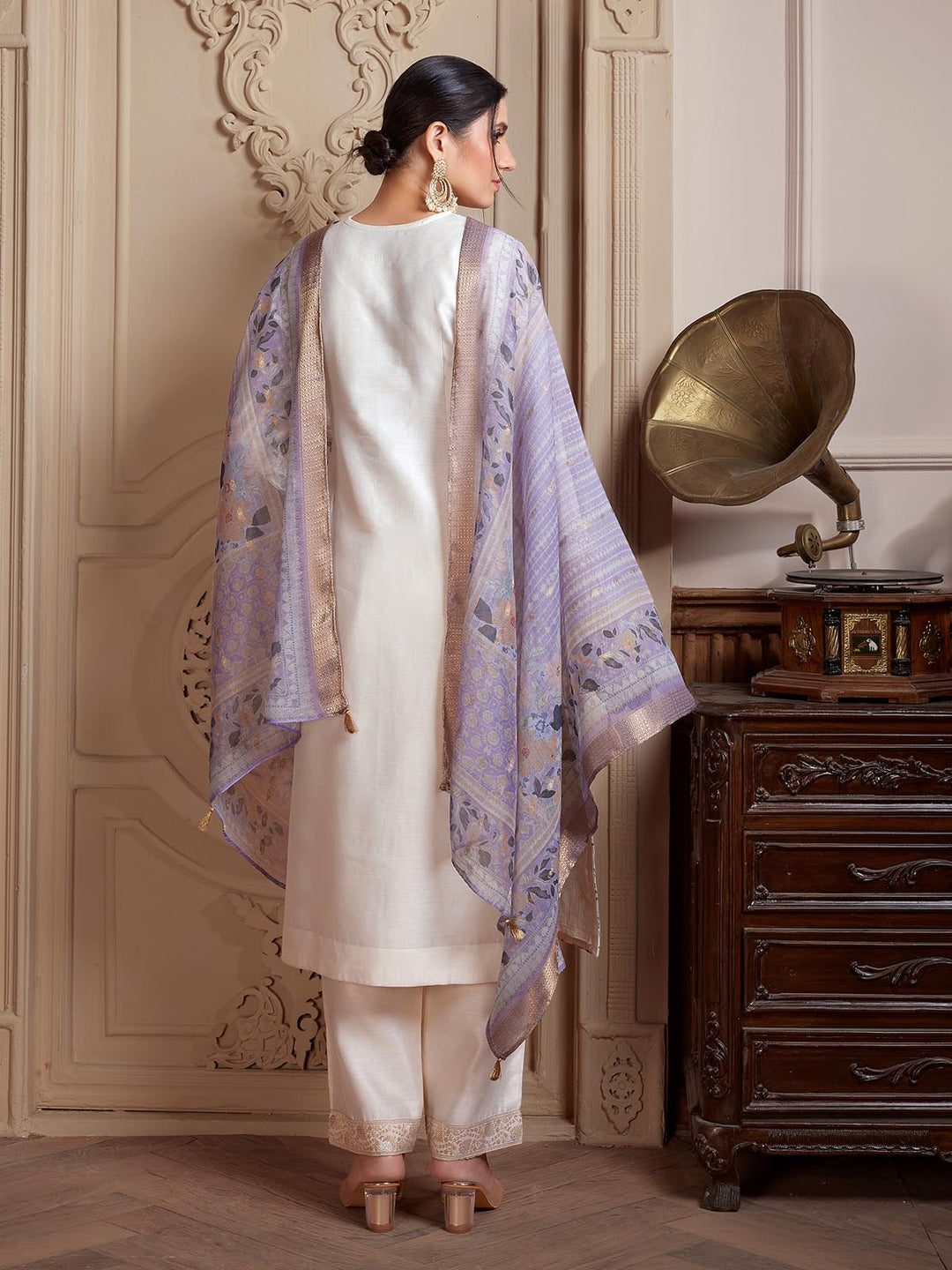 Cream Semi-Silk Suit Set