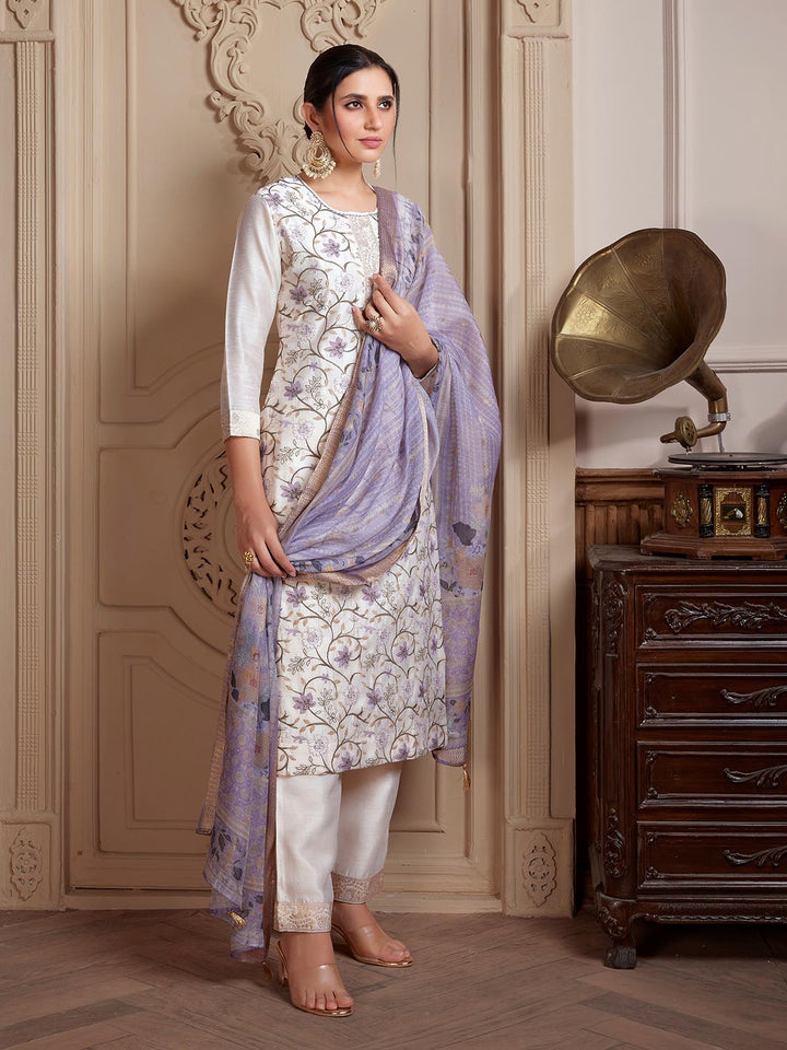 Cream Semi-Silk Suit Set