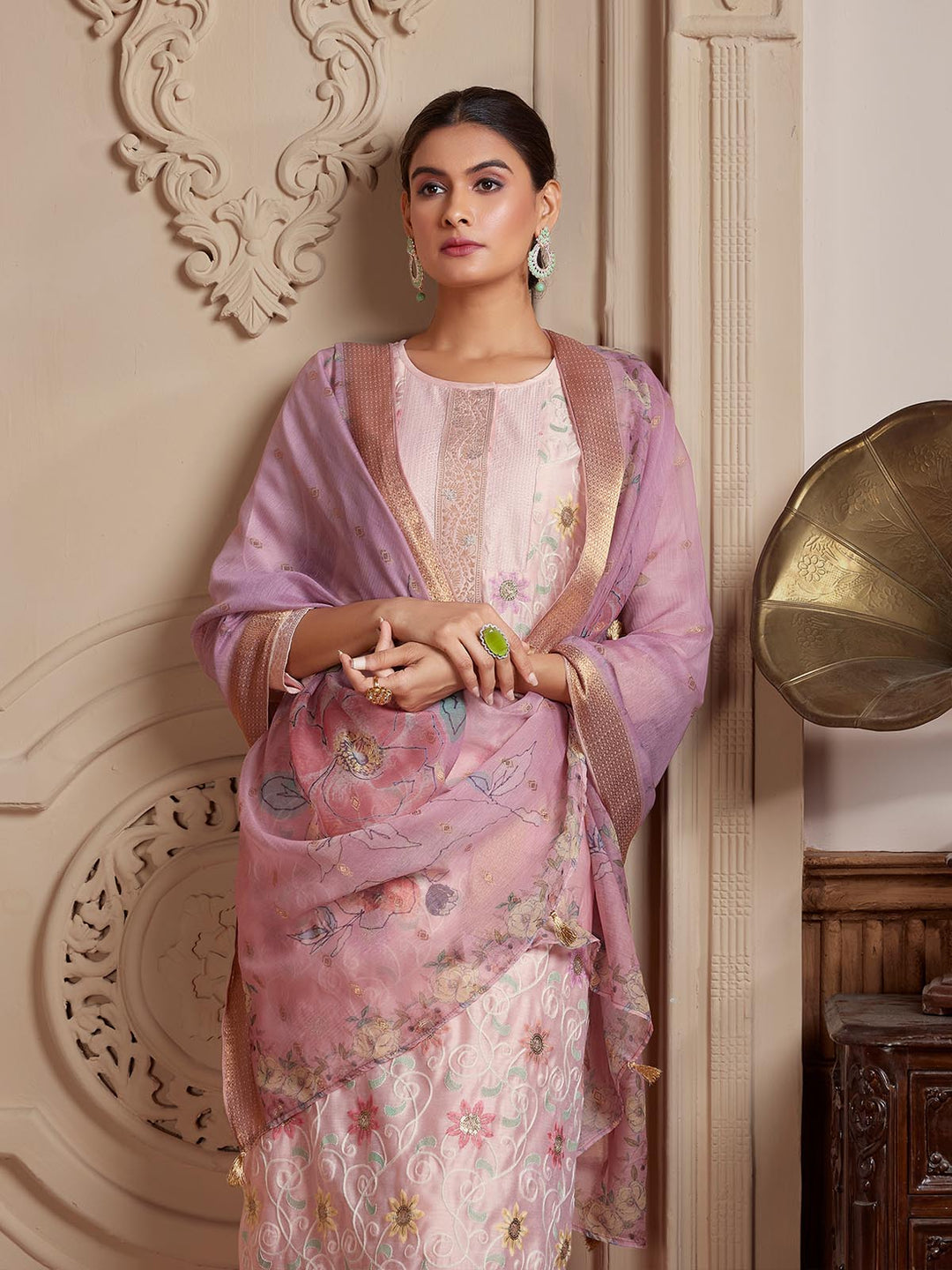 Light Pink Semi-Silk Suit Set