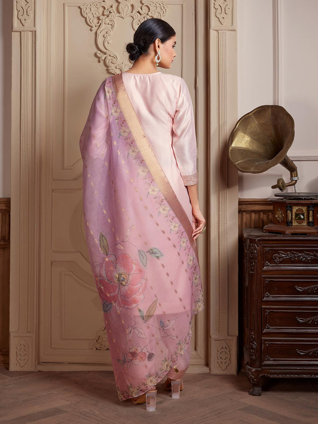 Light Pink Semi-Silk Suit Set