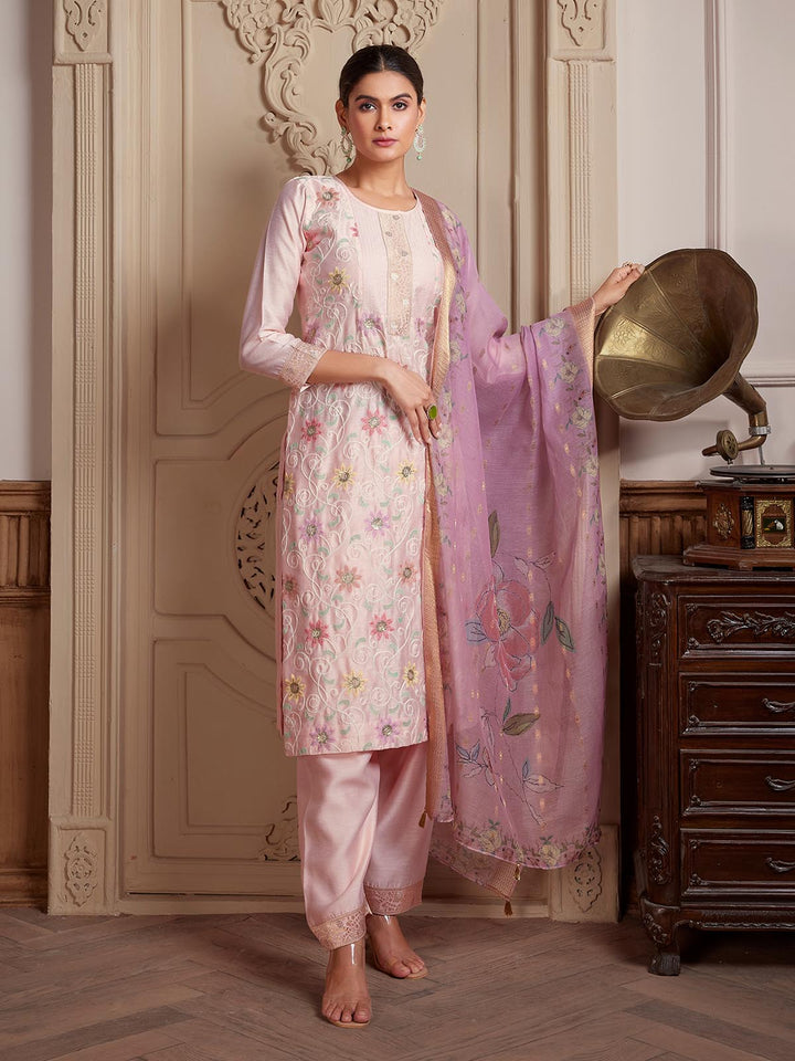 Light Pink Semi-Silk Suit Set