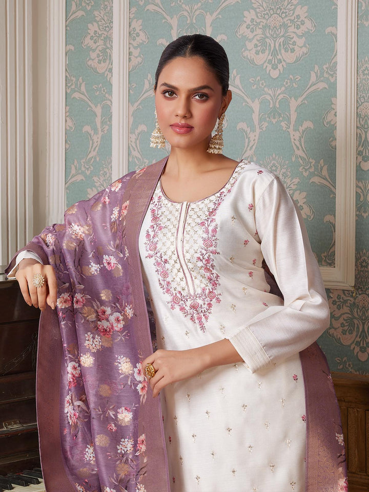 Ivory Semi-Silk Suit Set