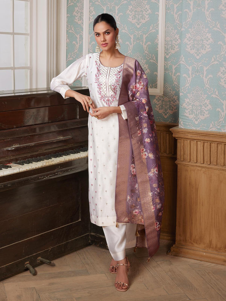 Ivory Semi-Silk Suit Set