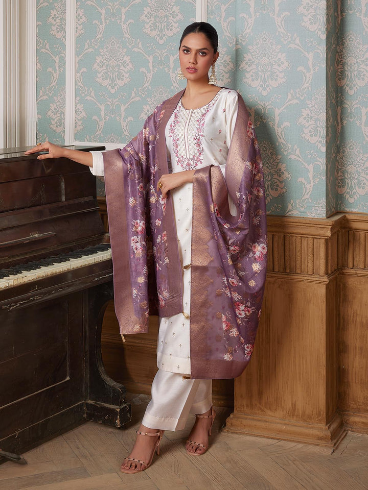 Ivory Semi-Silk Suit Set