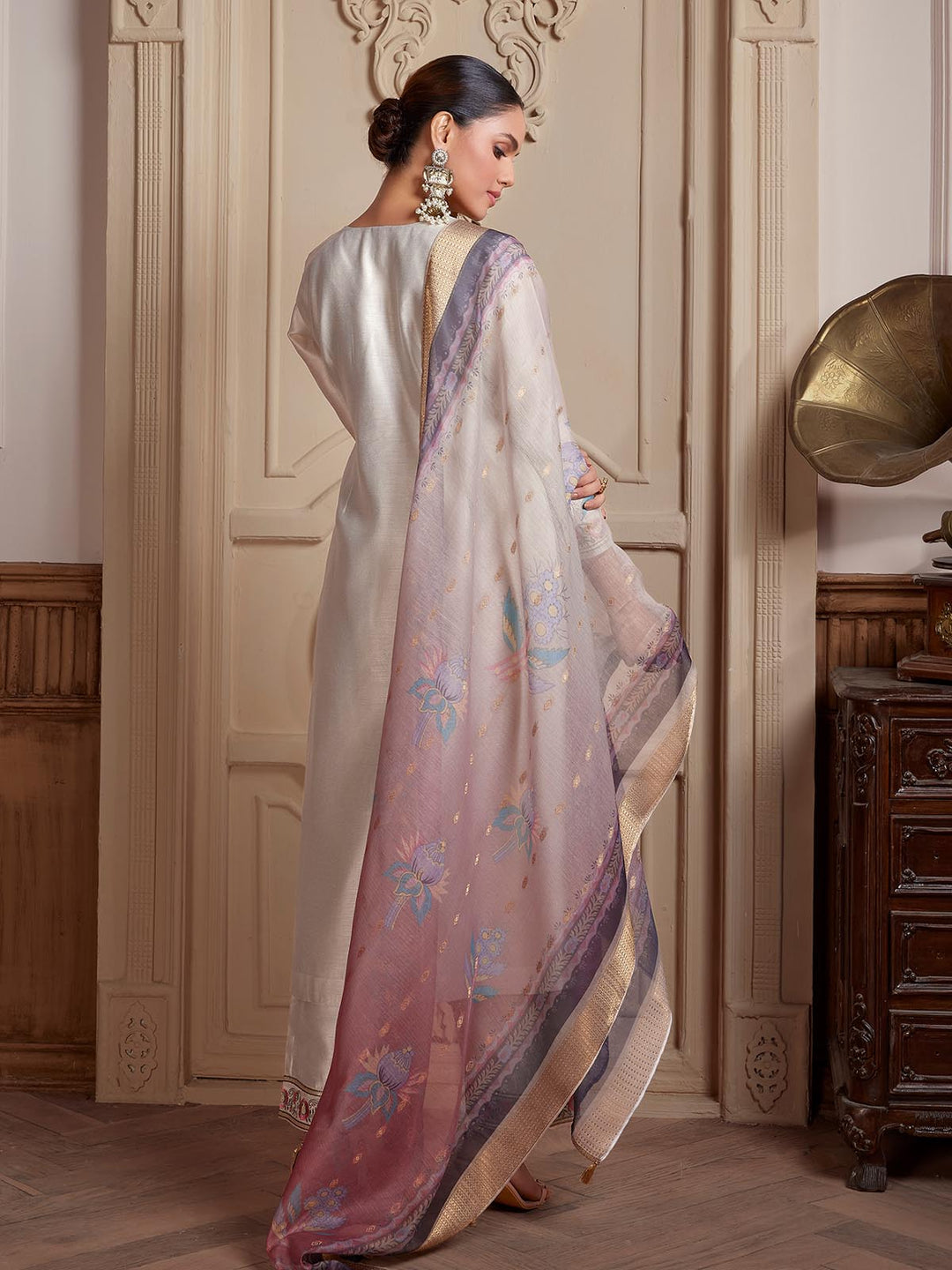 Pearl Grey Semi-Silk Suit Set