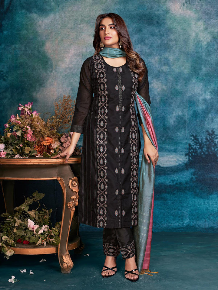 Black Chanderi Suit Set