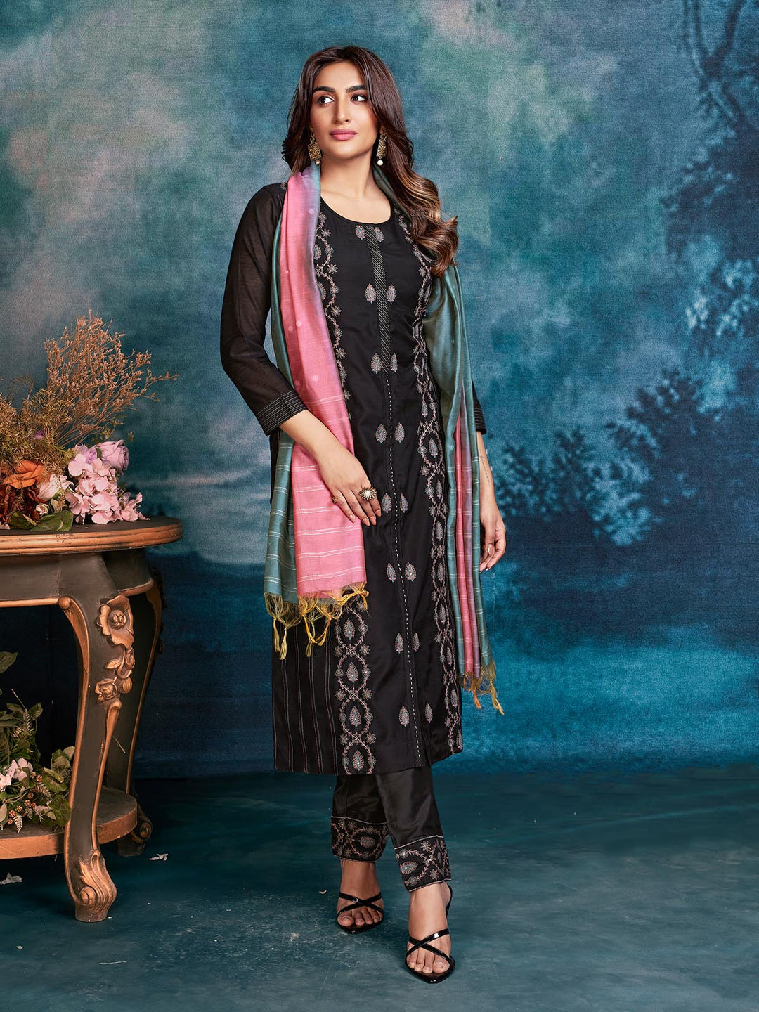 Black Chanderi Suit Set