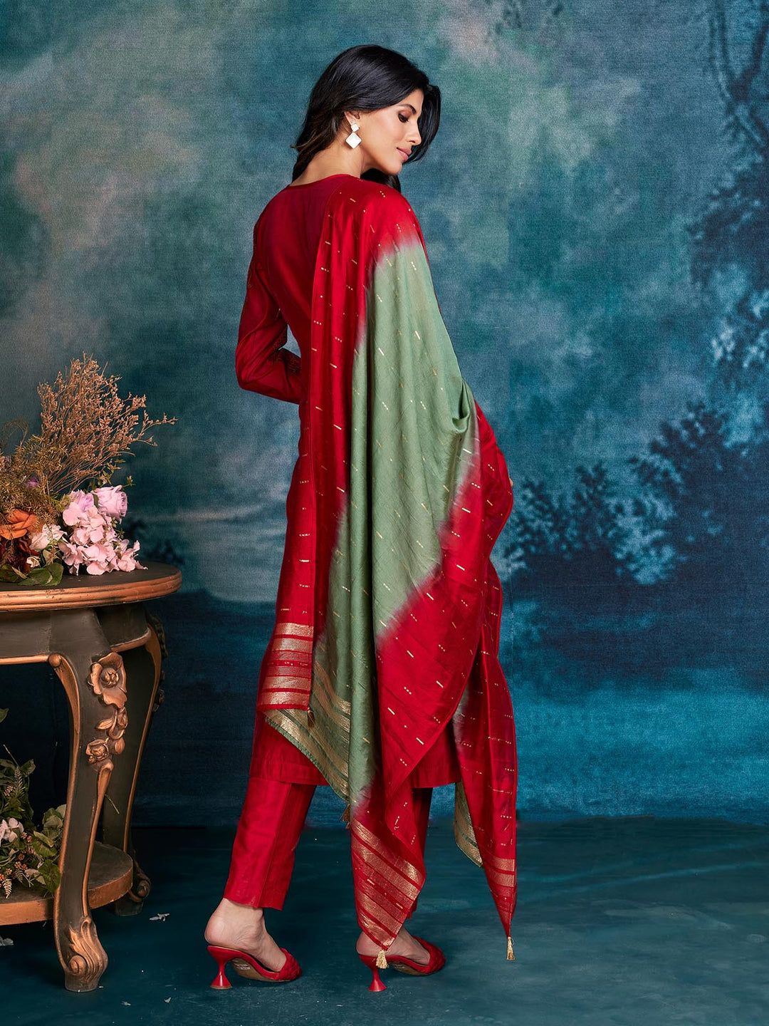 Red Chanderi Suit Set