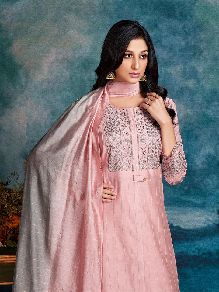 Pink Chanderi Suit Set