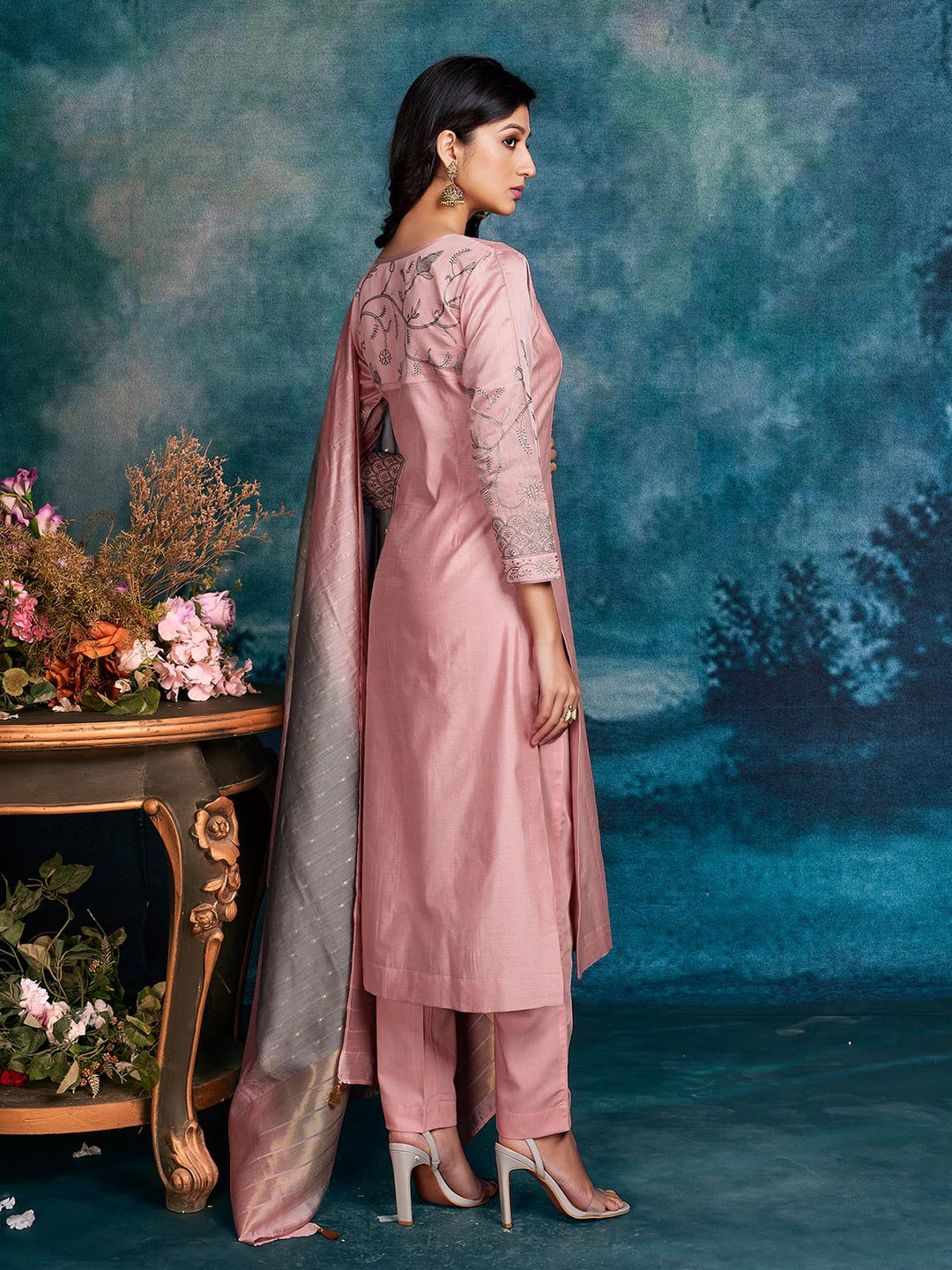 Pink Chanderi Suit Set