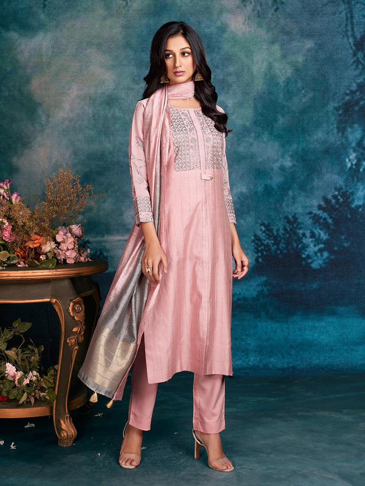 Pink Chanderi Suit Set