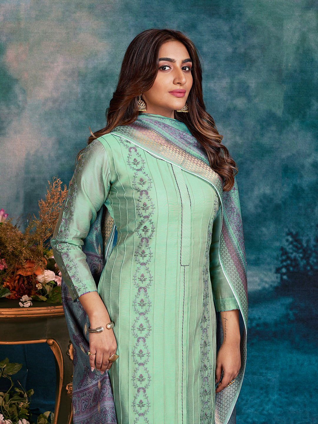 Mint Green Chanderi Suit Set