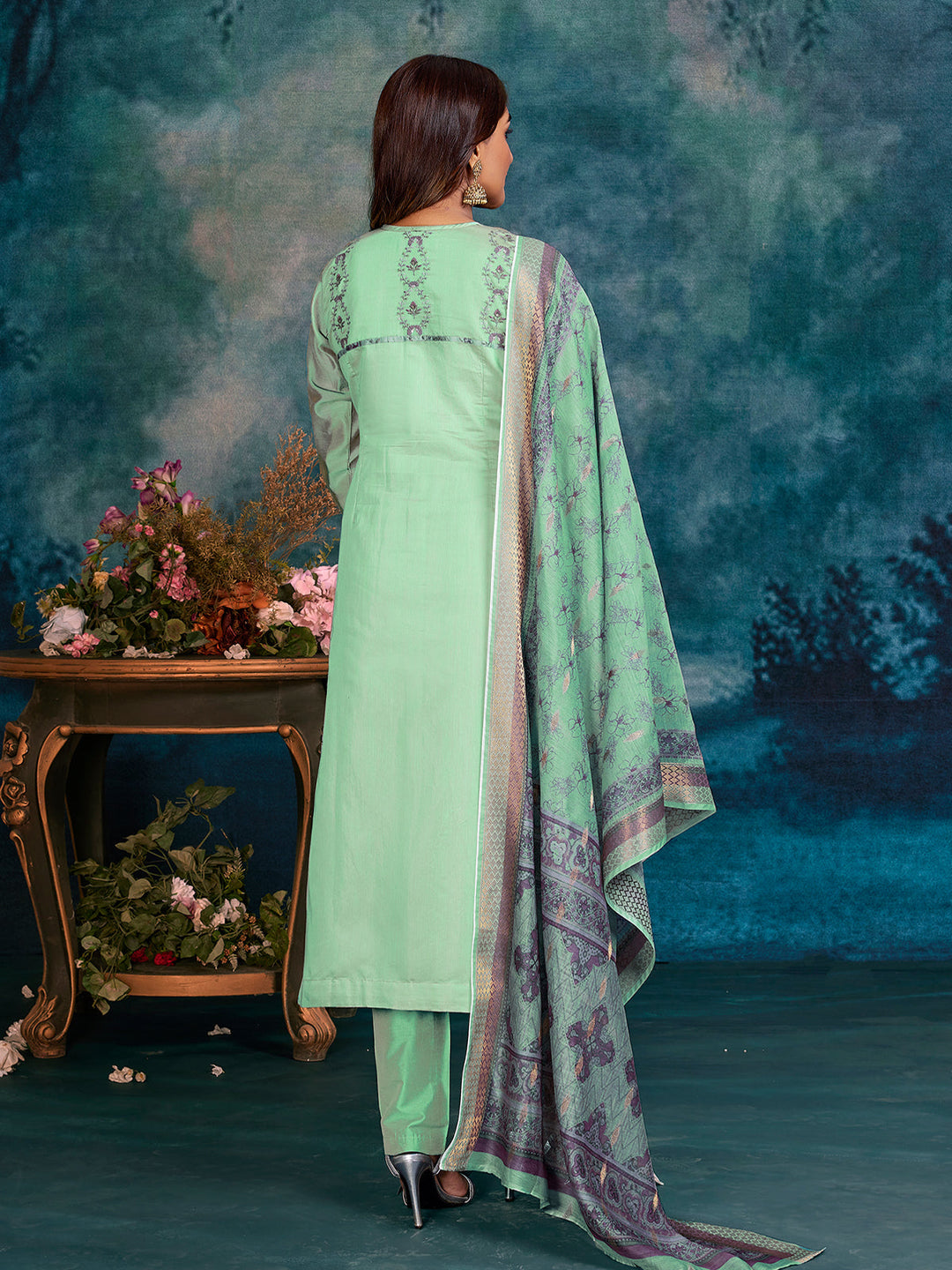 Mint Green Chanderi Suit Set