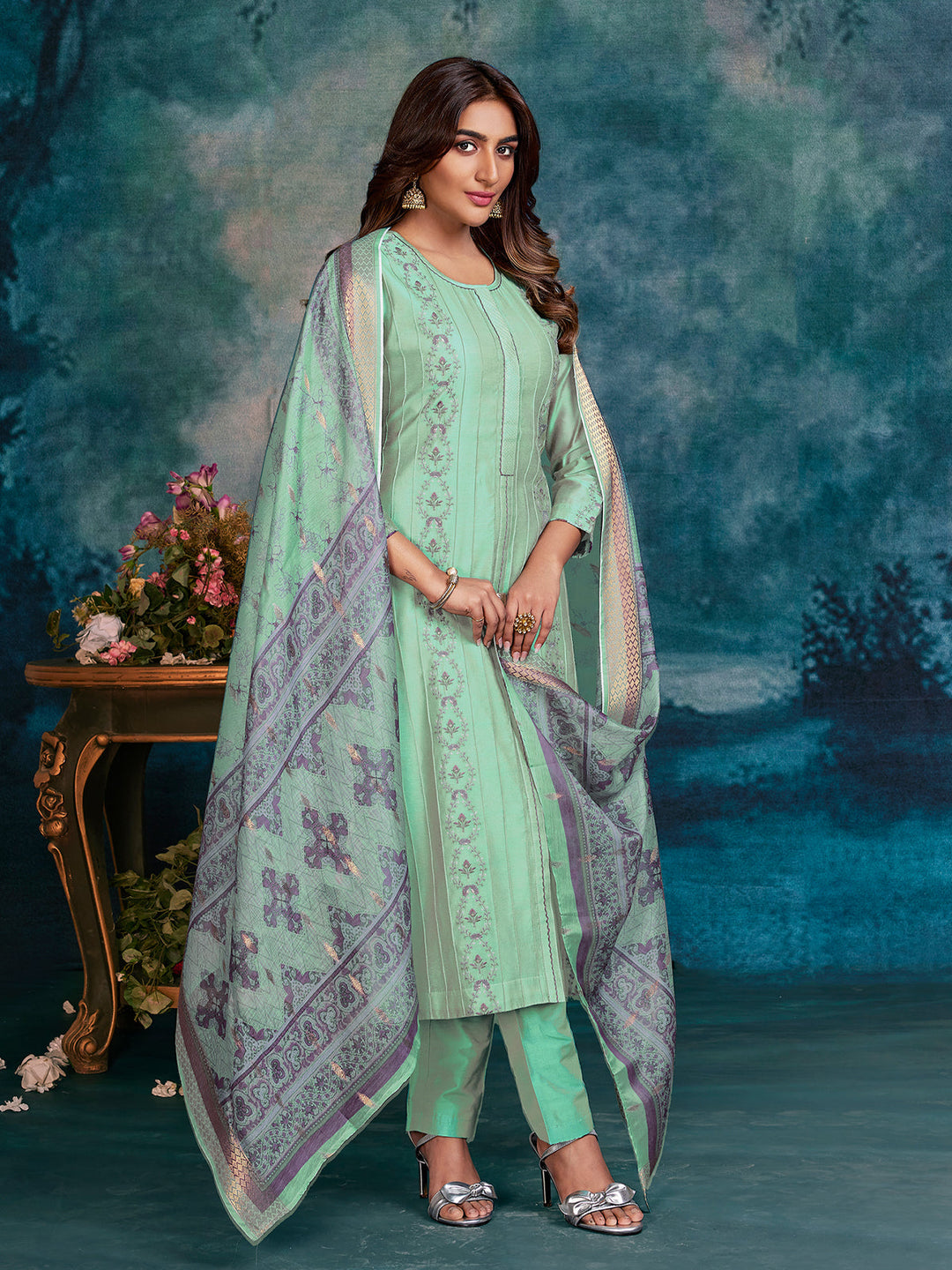 Mint Green Chanderi Suit Set