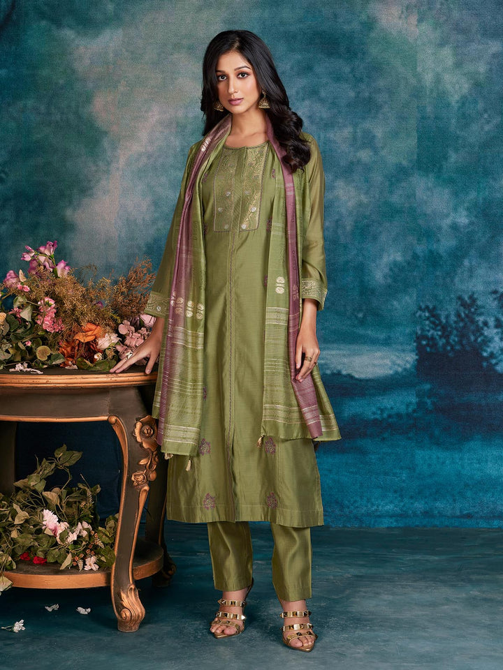 Green Chanderi Suit Set