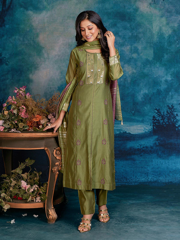 Green Chanderi Suit Set