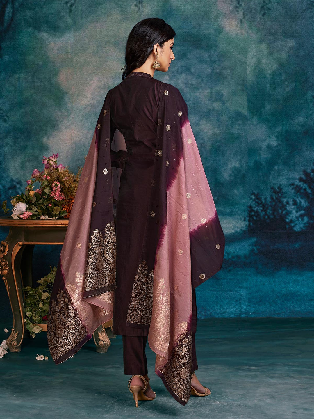 Burgundy Chanderi Suit Set