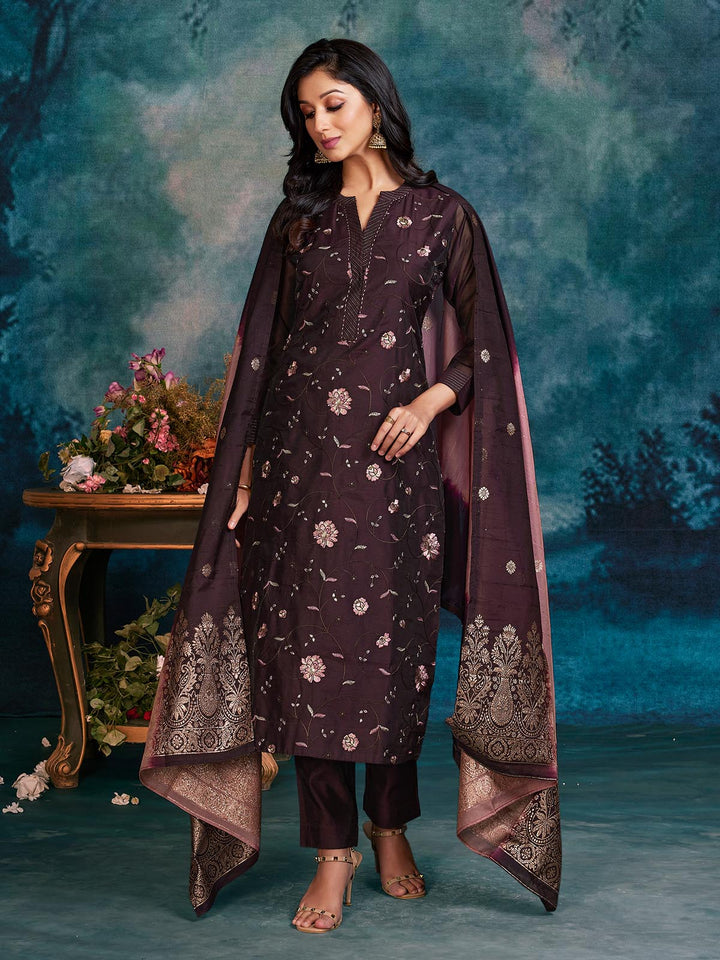 Burgundy Chanderi Suit Set