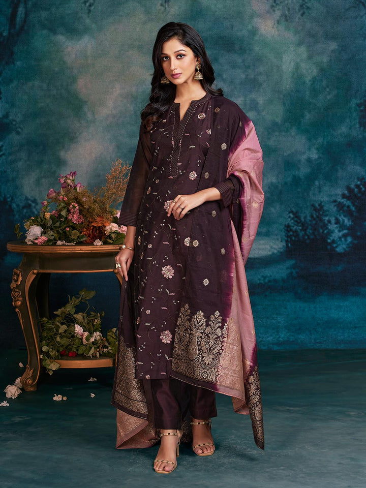 Burgundy Chanderi Suit Set