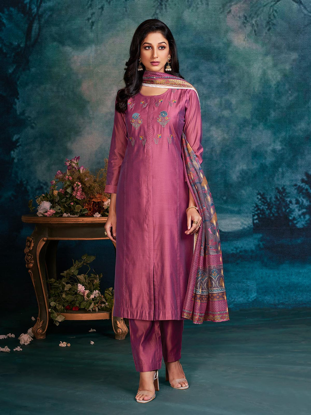 Magenta Chanderi Suit Set