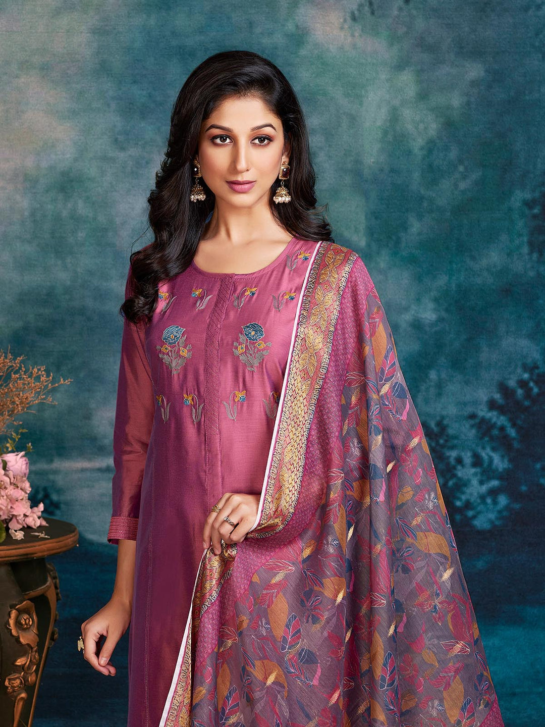 Magenta Chanderi Suit Set