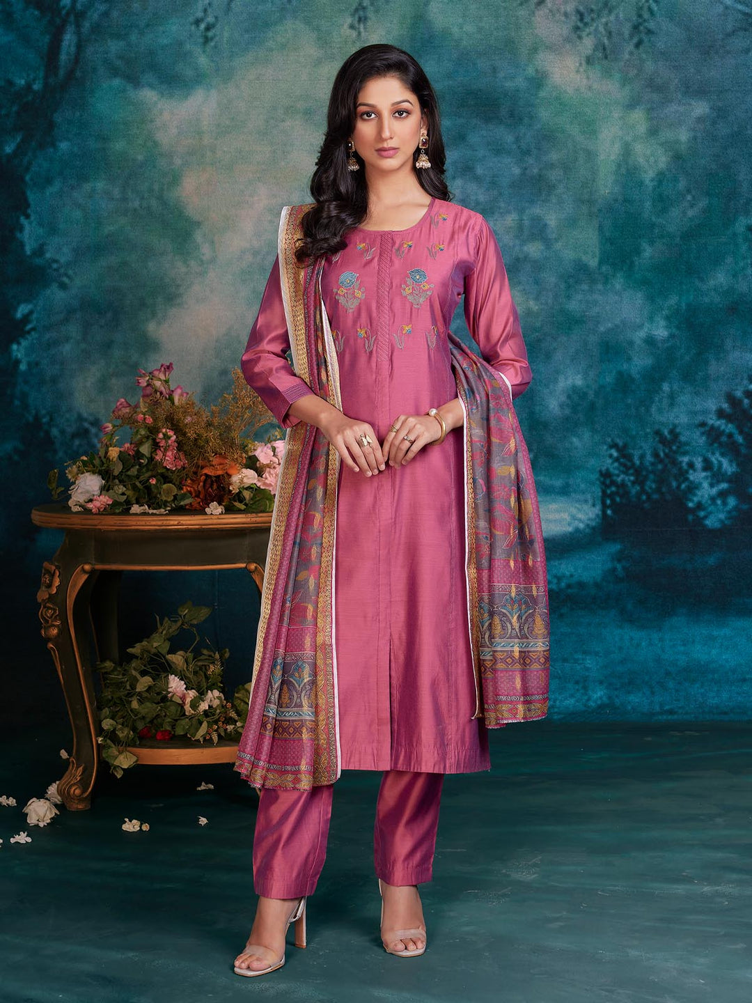 Magenta Chanderi Suit Set