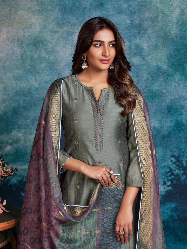 Grey Chanderi Suit Set